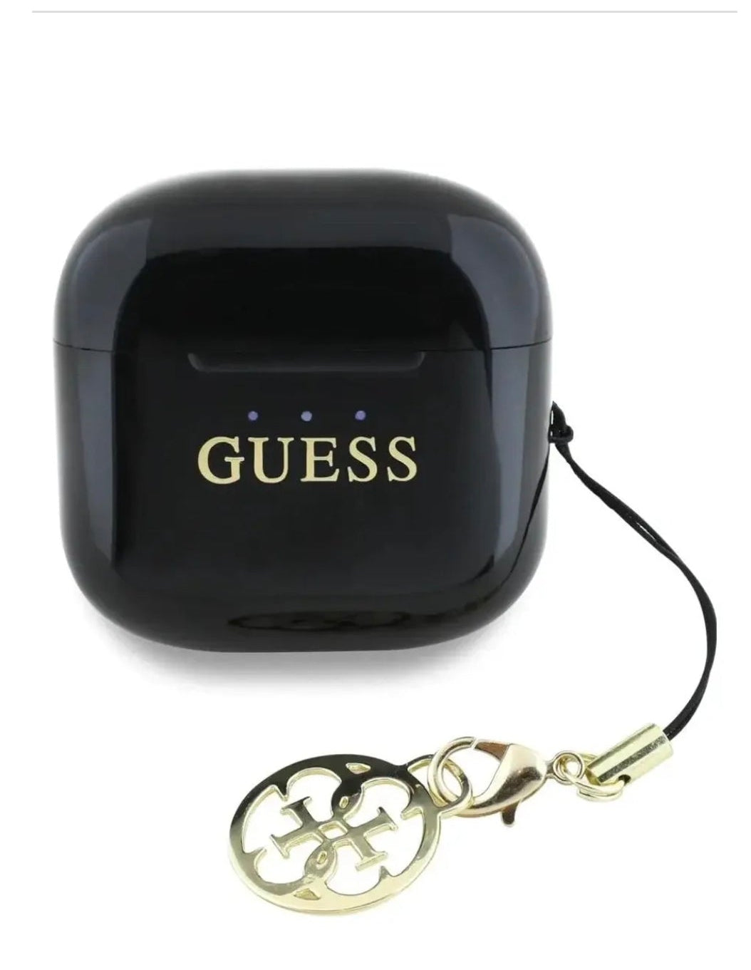 Guess Charms TWS In Ear Bluetooth Kopfhörer bedruckt mit klassischem Logo und Anhänger, Schwarz