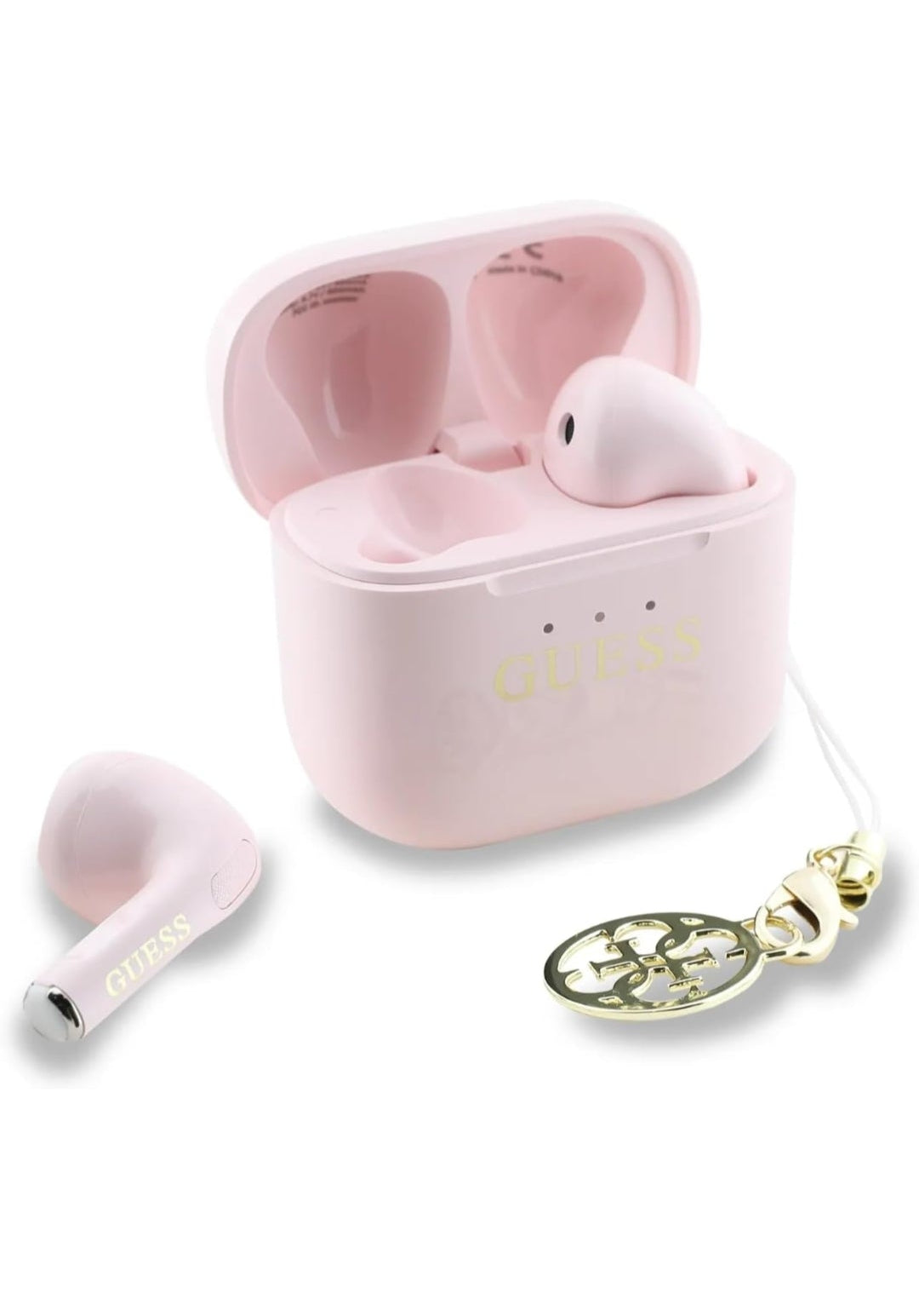 Guess Charm TWS Wireless Headphones with Gloss Effect & Classic Logo Print - Pink