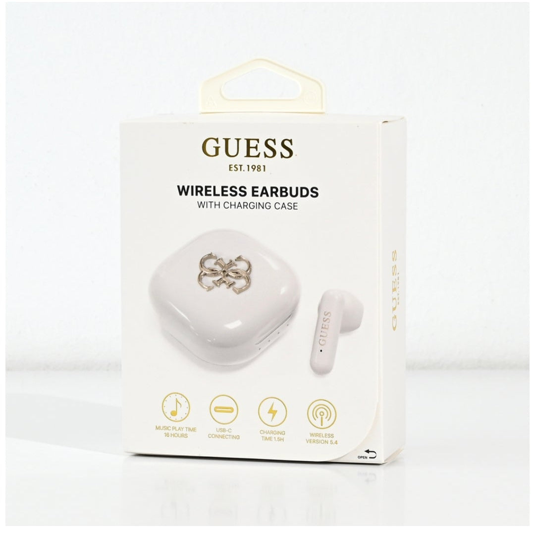 Guess TWS 4G Headphones Metal Logo Bluetooth 5.4 In-Ear Wireless Weiß