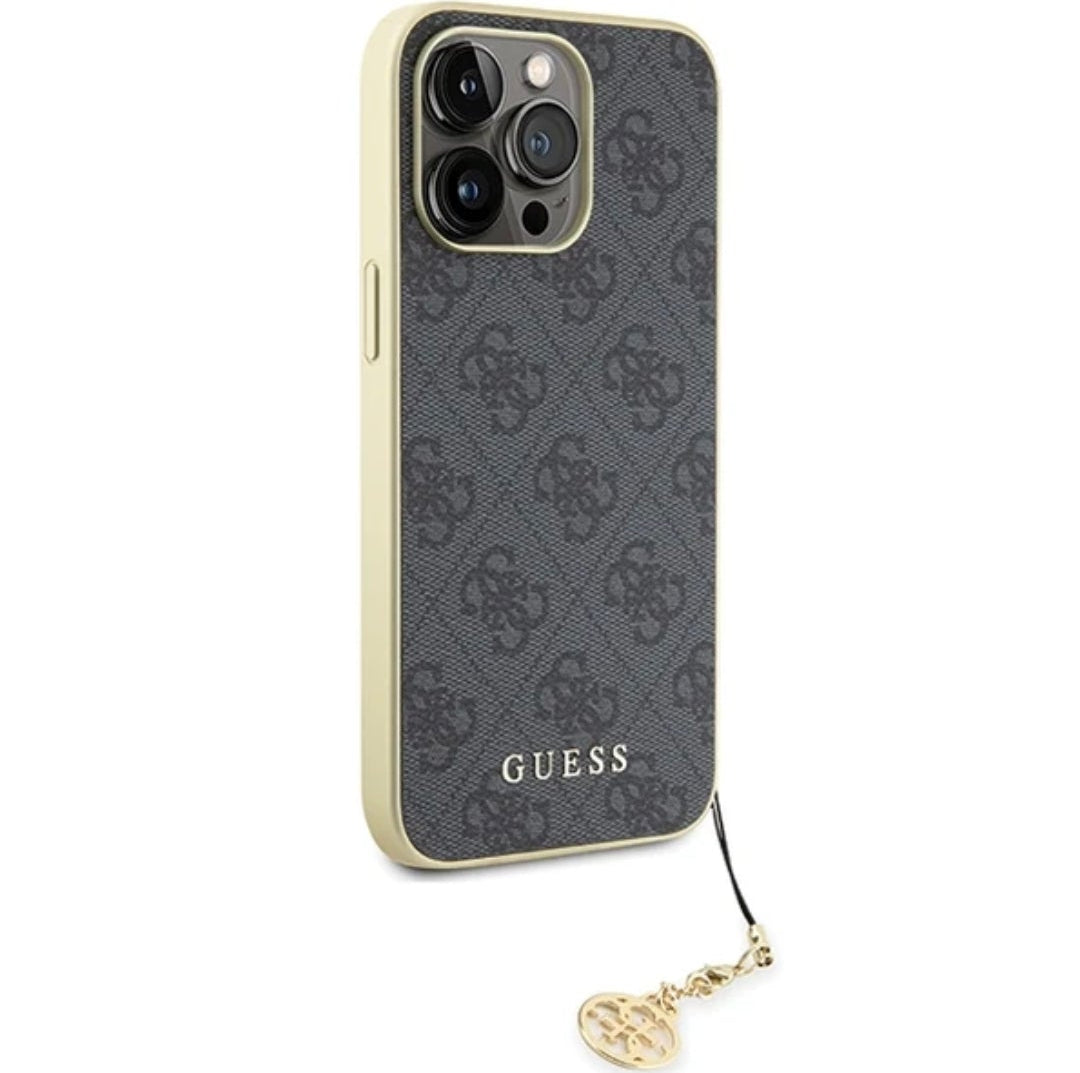 Guess iPhone 15 Pro Hülle Case Cover 4G Charms Grau